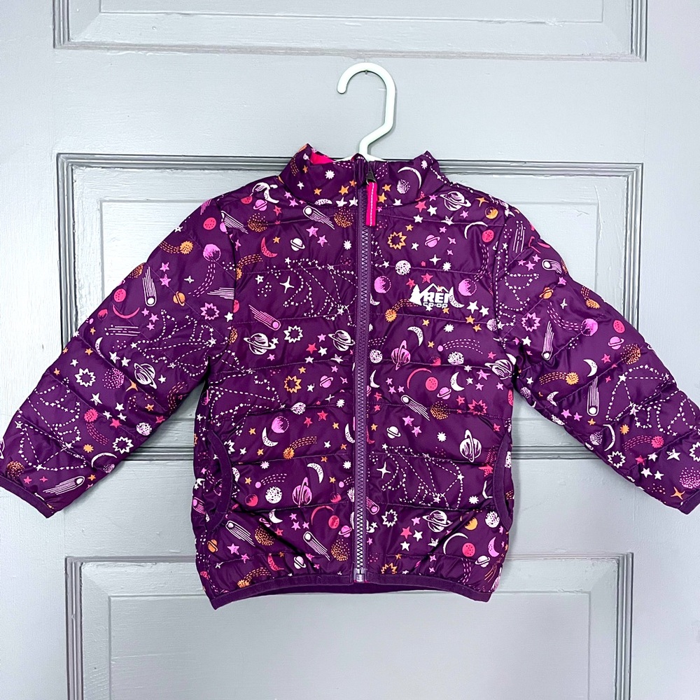 REI Co-op Reversible 360 Down Puffer Puffy Purple Toddler Girls Jacket 2t